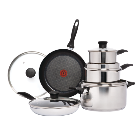 T-fal Stainless Steel Cookware Set, Non-Stick, Dishwasher & Oven Safe, 10-pc