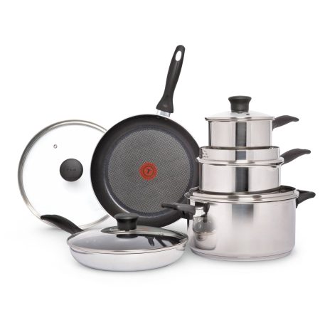 T-fal Stainless Steel Cookware Set, Non-Stick, Dishwasher & Oven Safe, 10-pc