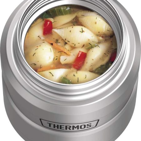 Thermos® Stainless Steel Food Jar Vaccum Insulated with Spoon and Bowl, Silver, 470-mL