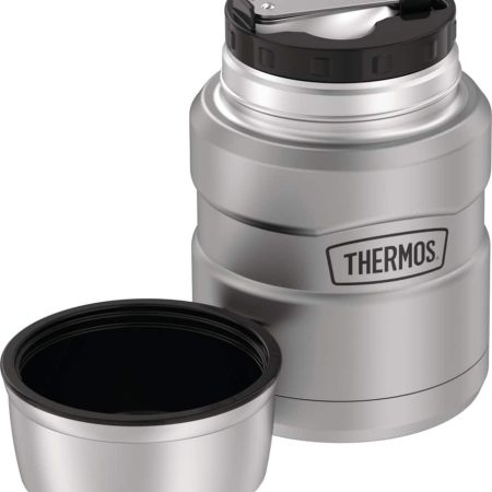 Thermos® Stainless Steel Food Jar Vaccum Insulated with Spoon and Bowl, Silver, 470-mL