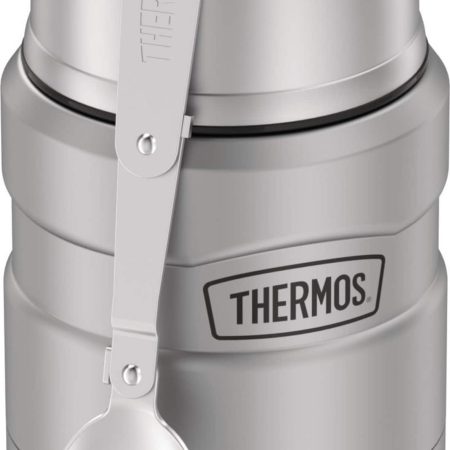 Thermos® Stainless Steel Food Jar Vaccum Insulated with Spoon and Bowl, Silver, 470-mL