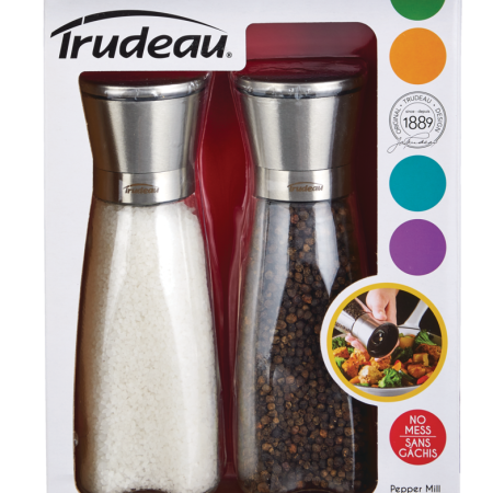 Trudeau Stainless Steel/Glass Salt & Pepper Grinder Mill Set, Pre-Filled, 8-in, 2-pc