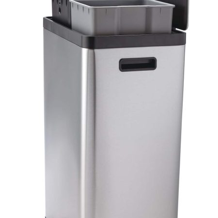 type A Stainless Steel Rectangular Dual Compartment Garbage Can, 2 x 20-L