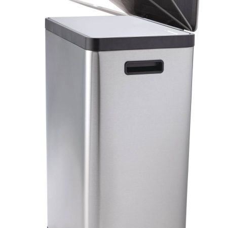 type A Stainless Steel Rectangular Dual Compartment Garbage Can, 2 x 20-L