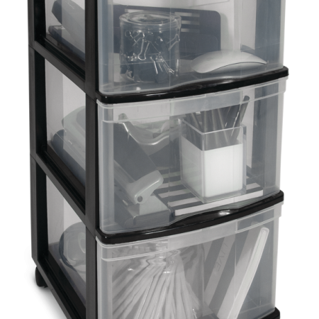 type A Clear Black Frame 3-Drawer Storage Tower/Cart with Wheels, 24-in