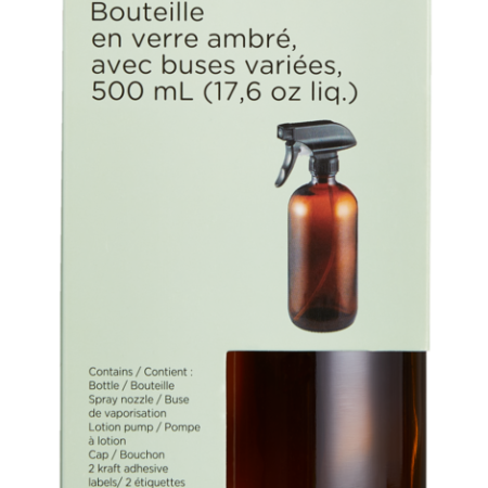 type A Amber Glass Bottle with Assorted Tops, 500-mL