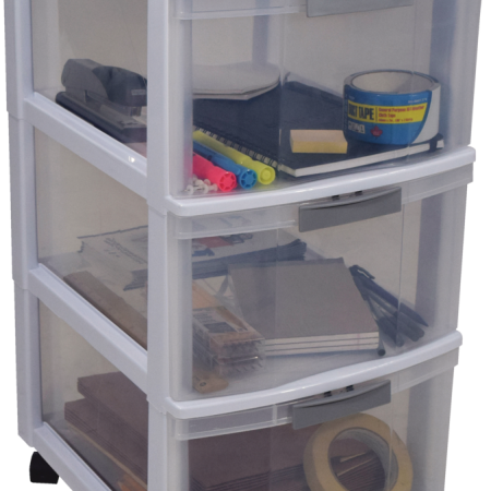 type A Element Clear Lockable White Frame 3-Drawer Storage Tower/Cart with Wheels, 26-in