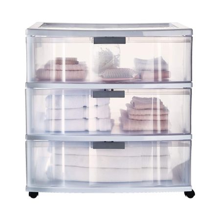 type A Element Clear Lockable White Frame 3-Drawer Storage Tower/Cart with Wheels, 25-in