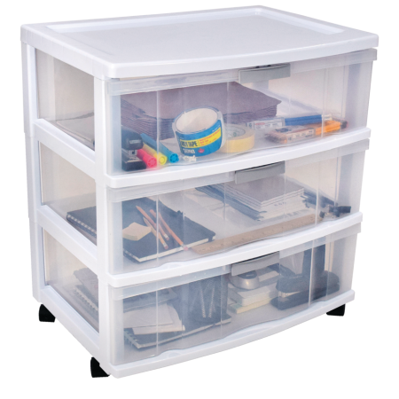 type A Element Clear Lockable White Frame 3-Drawer Storage Tower/Cart with Wheels, 25-in