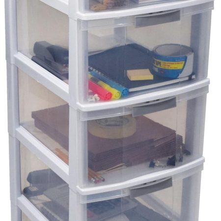 type A Element Clear Lockable White Frame 5-Drawer Storage Tower/Cart with Wheels, 26-in