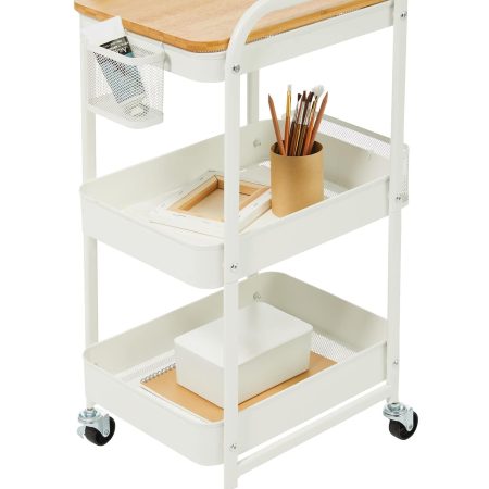 type A Engrained Steel 3-Tier Utility Cart with 4 Wheels White