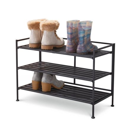 type A Stackable Perspective 3-Tier Shoe Rack, Holds up to 9 Pairs of Shoes, Black