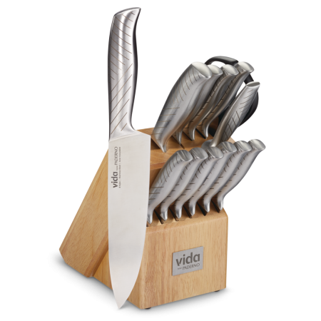 Vida by PADERNO Stainless Steel Knife Block Set, Ergonomic Grip, 14-pc