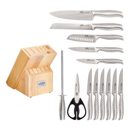 Vida by PADERNO Stainless Steel Knife Block Set, Ergonomic Grip, 14-pc