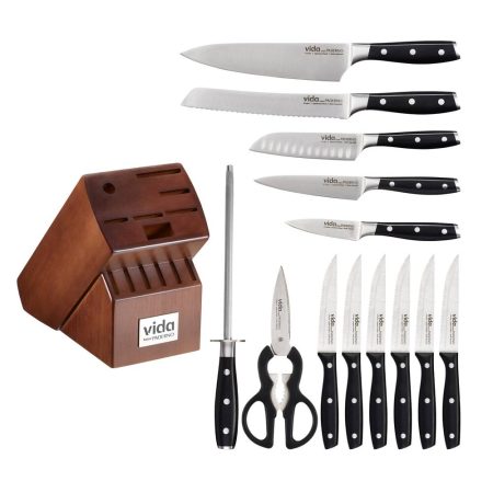 Vida by PADERNO Japanese Steel Knife Block Set, Ergonomic Grip, 14-pc