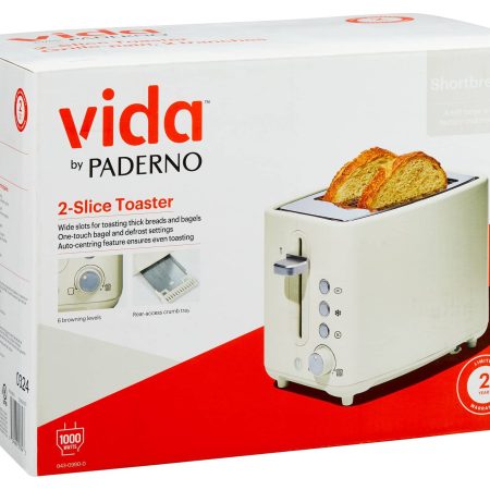 Vida by PADERNO Colour Series 2-Slice Toaster with 3 Settings, Shortbread