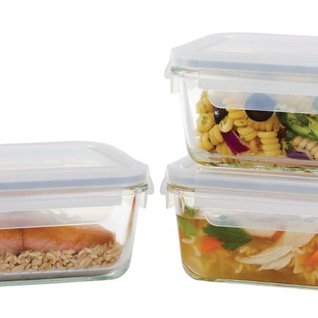 Vida by PADERNO Glass Clip Lid Food Storage Container Set Leakproof, 3-pc, 970-mL