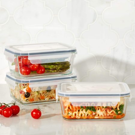 Vida by PADERNO Glass Clip Lid Food Storage Container Set Leakproof, 3-pc, 970-mL