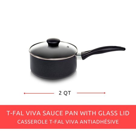 T-fal Viva Saucepan, Non-Stick, Dishwasher & Oven Safe, Black, 2qt