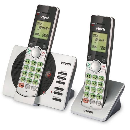 VTech DECT 6.0 Cordless Phones with Digital Answering System, 2 Handsets, Silver/Black