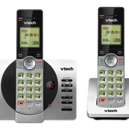 VTech DECT 6.0 Cordless Phones with Digital Answering System, 2 Handsets, Silver/Black