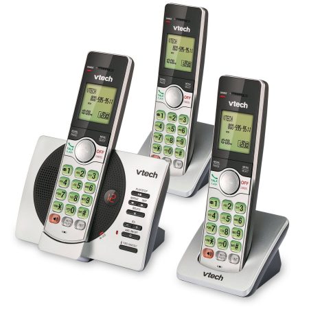 VTech DECT 6.0 Cordless Phones with Digital Answering System, 3 Handsets, Silver/Black