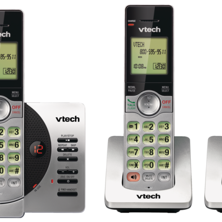 VTech DECT 6.0 Cordless Phones with Digital Answering System, 3 Handsets, Silver/Black