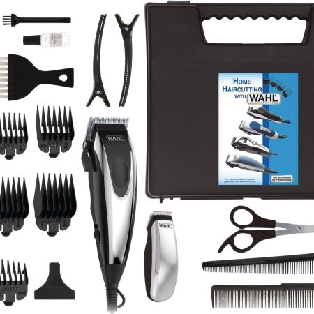 Wahl Deluxe Chrome Pro Haircutting Kit with Trimmer/Clipper, Guide Combs & Scissors, 22-pc