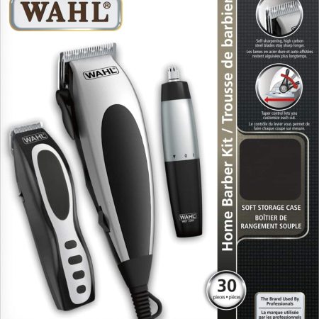 Wahl Home Barber Haircutting Kit with Clippers, Ear/Nose/Brow Trimmer & Scissors, 30-pc