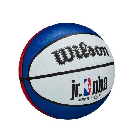 Wilson Junior NBA Light Plus Youth Kids' Outdoor Rubber Basketball, Size 5, Red/White/Blue