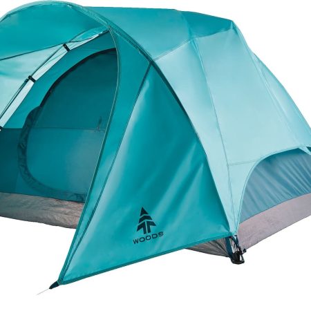 Woods Creekside 3-Season, 3-Person Camping Dome Tent w/ Canopy/Awning, Rain Fly & Carry Bag