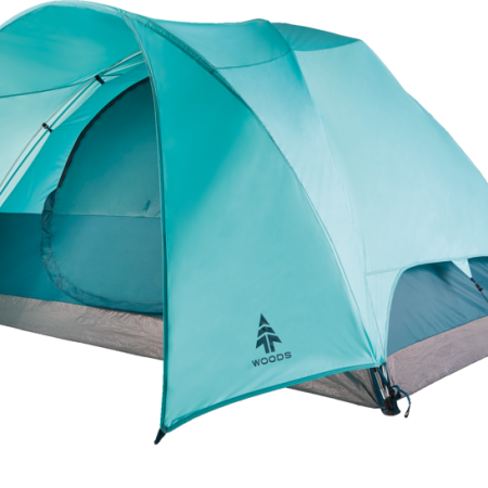 Woods Creekside 3-Season, 4-Person Camping Dome Tent w/ Canopy/Awning, Rain Fly & Carry Bag