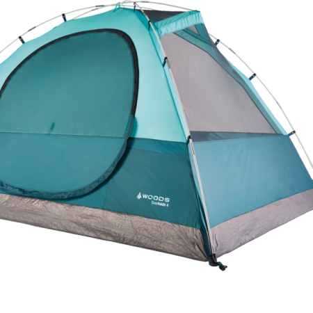 Woods Creekside 3-Season, 4-Person Camping Dome Tent w/ Canopy/Awning, Rain Fly & Carry Bag