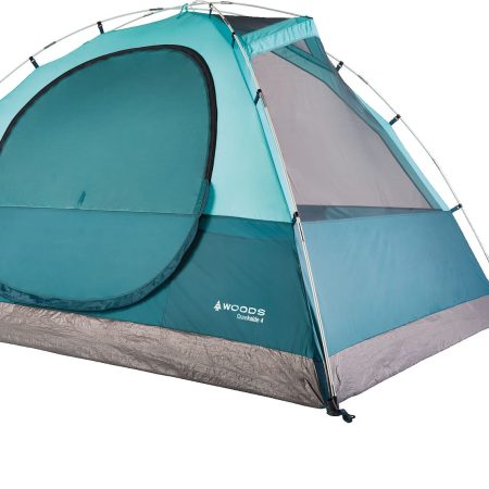 Woods Creekside 3-Season, 4-Person Camping Dome Tent w/ Canopy/Awning, Rain Fly & Carry Bag