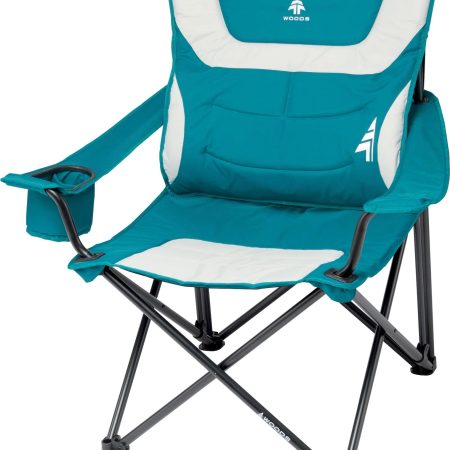 Woods Lakeview Padded Lumbar Folding Camping Quad Chair w/ Cup Holder & Carry Bag, Assorted