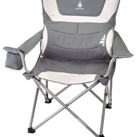 Woods Lakeview Padded Lumbar Folding Camping Quad Chair w/ Cup Holder & Carry Bag, Assorted