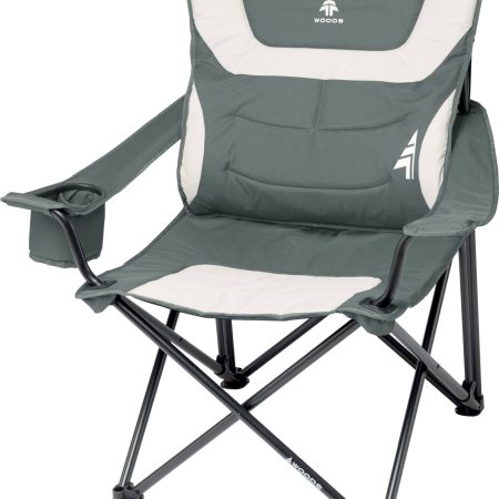 Woods Lakeview Padded Lumbar Folding Camping Quad Chair w/ Cup Holder & Carry Bag, Assorted