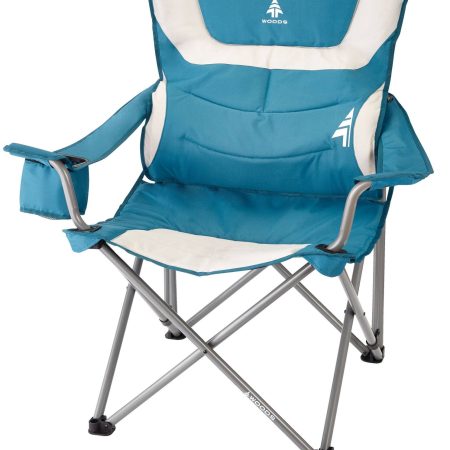 Woods Lakeview Padded Lumbar Folding Camping Quad Chair w/ Cup Holder & Carry Bag, Assorted