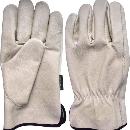 Yardworks Pig Skin Leather Men's Work Gloves, One Size Fits Most, White