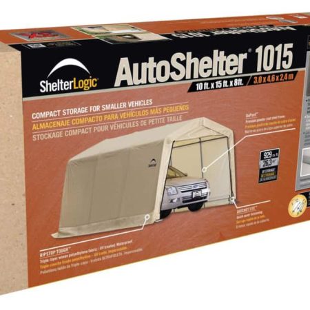 ShelterLogic Heavy Duty Peak Style Auto Shelter w/Metal Frame, 10 x 15 x 8-ft