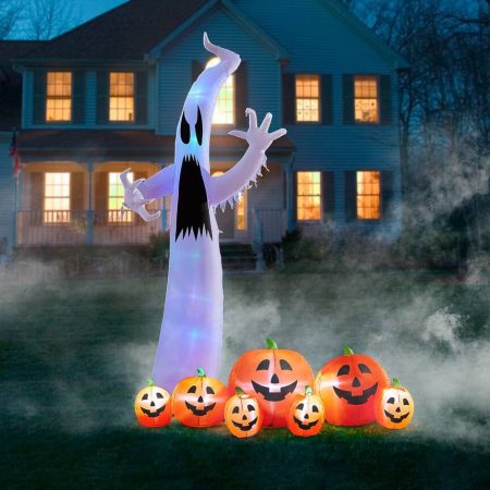 For Living Jack-O'-Lantern LED Light-Up Airblow Inflatable Pumpkin Patch with Stakes, Orange, 8-ft, Self Inflating Outdoor Decoration for Halloween