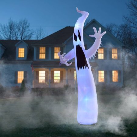 For Living Ghost LED Light-Up Airblown Inflatable, White Colour Changing , 12-ft, Self Inflating Outdoor Decoration for Halloween