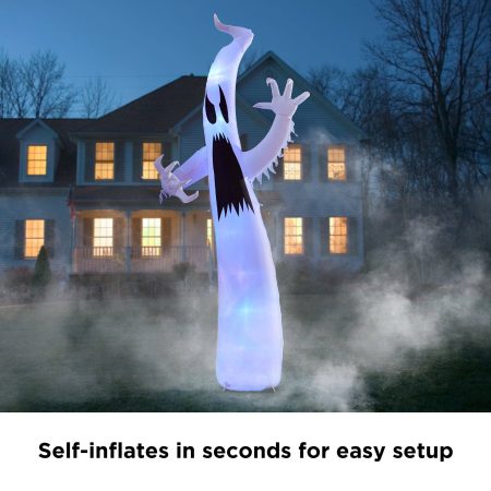 For Living Ghost LED Light-Up Airblown Inflatable, White Colour Changing , 12-ft, Self Inflating Outdoor Decoration for Halloween