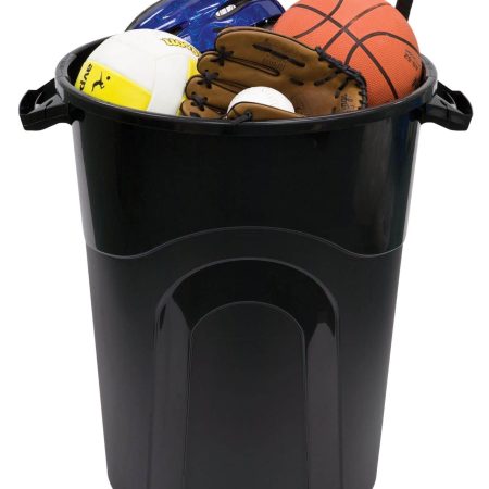 Plastic Circular Garbage Can, Black, 121-L