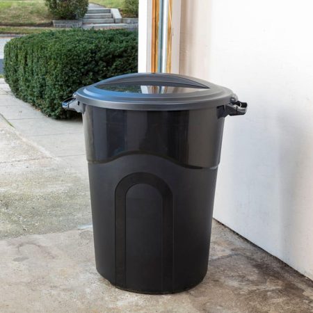 Plastic Circular Garbage Can, Black, 121-L