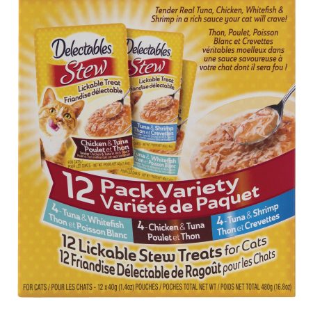 Hartz Delectables Stew Lickable Variety Pack Wet Cat Treat Pouches, 12 x 40-g