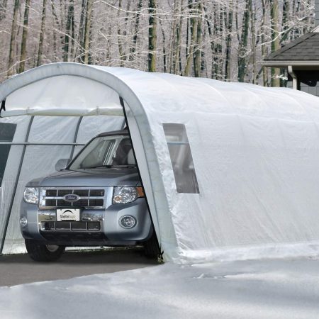 ShelterLogic Clearview Water Resistant Roundtop Auto Shelter w/UV Protection, 12 x 20 x 8-ft