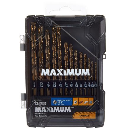 MAXIMUM Cobalt Drill Bit Set for Wood, Metal, Plastic, 13-pc