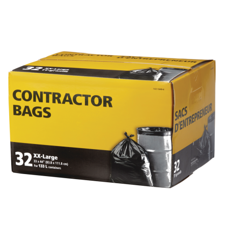 XX-Large Contractor Garbage Bags, 32-pk, Black, 133-L