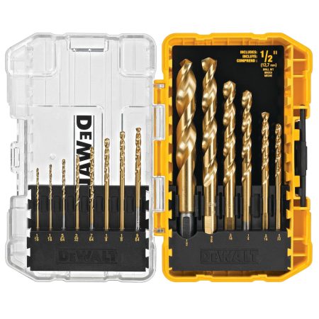 DEWALT DW1341 Titanium-Nitride Coated Drill Bit Set for Wood, Metal, Plastic, 14-pc